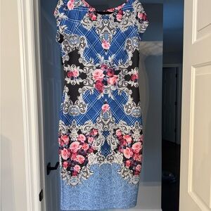 ECI Blue and Black Floral Midi Dress